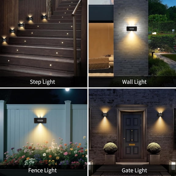 EFEMF-Solar Fence Lights 4 Pack, Solar Wall Lights Waterproof Outdoor Up and Down Lighting for Outside, Garden, Walkway, Door, Porch, Deck-(Warm White)