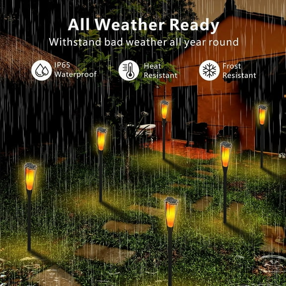 EFEMF-Solar Flame Lights Outdoor, 2 Pack Solar Torch Light with Flickering Flame, Adjustable Height Stake Light Path Light, Flame Torches Lights for Garden Yard Patio Walkway Outdoor Decor (Black - 2