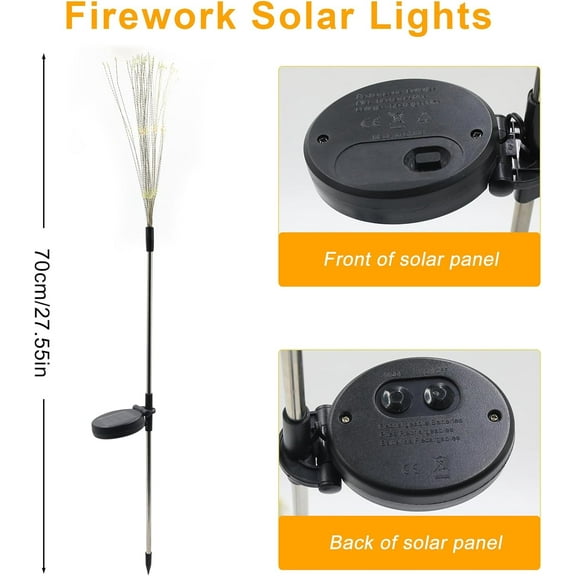 EFEMF-Solar Garden Firework Lights Outdoor Waterproof, 2 Pack Solar Lighting with 8 Lighting Modes, 120 LED Sparklers String Lights for Outside Decor Yard Pathway Decorations(Warm)