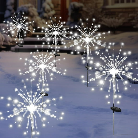 EFEMF-Solar Garden Firework Lights Outdoor Waterproof, 2 Pack Solar Powered Art Stake Twinkle Lighting for Outside Decor, 120 LED Sparklers String Lights for Yard Pathway Decorations(White)