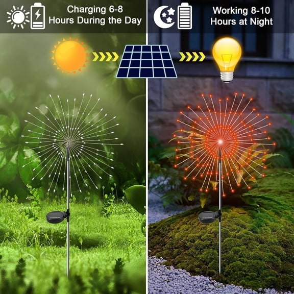 EFEMF-Solar Garden Lights Outdoor, 2 Pack 120 LED Twinkling Firework Lights Decorative with 2 Modes, Outdoor Waterproof Solar Starburst Light for Outside Yard Pathway Garden Decor, Orange