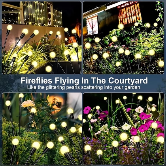 EFEMF-Solar Garden Lights, Starlight Swaying Lights - sway with The Wind, Solar Outdoor Decorations, Color-Changing RGB Lights, Suitable for Courtyard Terrace Path Decoration (Warm White, 20 Heads of