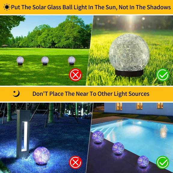 EFEMF-Solar Globe Lights Outdoor Waterproof-Solar Balls for Garden-Cracked Glass Ball Lights Outdoor-Solar Orbs for Outside-Decorations for Patio and Yard Lawn Backyard Decor