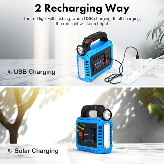 EFEMF-Solar Lantern, LED Flashlight for Power Outages, Portable Camping Essentials Lights, Rechargeable Battery Powered Tent Lights for Emergency, Hurricane, Survival Kits, Operated Lamp