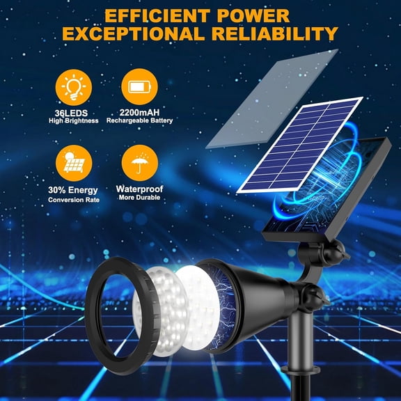 EFEMF-Solar Lights Outdoor Waterproof, 36 LEDs 1000LM Adjustable Solar Spot Lights Outdoor, 2-in-1 Solar Powered Spotlight Landscape Lighting for Garden, Yard, Pathway- 1 Pack (Cool White)