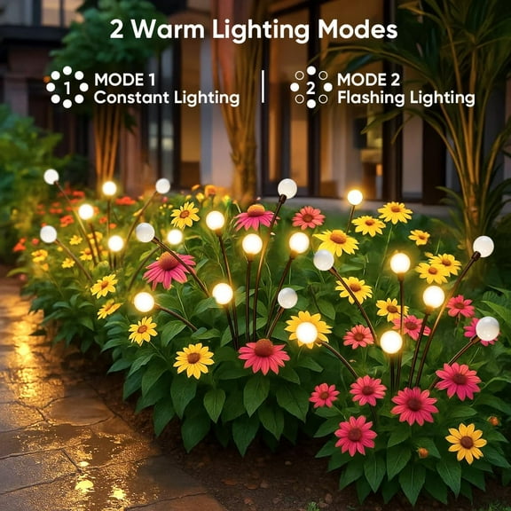 EFEMF-Solar Lights Outdoor Waterproof: 4 Pack 32 LED Swaying Firefly Solar Powered Garden Lights - Warm LED Lighting Outside Pathway Yard Patio Decorations - Unique Gardening Gifts for Women Mom