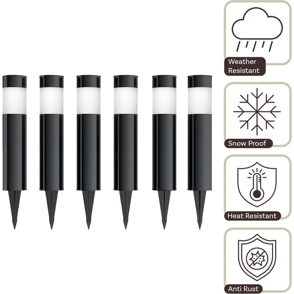 EFEMF-Solar Lights Outdoor Waterproof 6-Pack - 15 Stainless Steel Bollard Solar Pathway Lights - Stake Outdoor LED Lighting for Yard, Drive, Path or Landscape Lighting (Black)