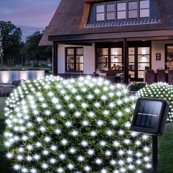 EFEMF-Solar Net Lights Outdoor, 100 LED 5Ft x 5Ft Bush Net Light Outdoor Mesh Lights Auto On/Off 8 Modes for Tree Fence Wall Roof Backyard Bush Decor (Cool White)
