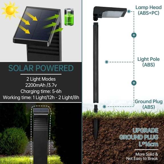 EFEMF-Solar Outdoor Lights,2 Pack LED Solar Lights Outdoor Waterproof, Solar Walkway Lights Maintain 12 Hours of Lighting for Your Garden, Landscape, Path, Yard, Patio, Driveway