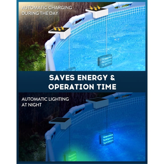 EFEMF-Solar Pool Lights, Solar Powered LED with IP68 Waterproof, 16 Colors, 7 Brightness Levels, and Timer for Swimming, Inground and Above Ground (Solar Pool Lights 2 Pcs)