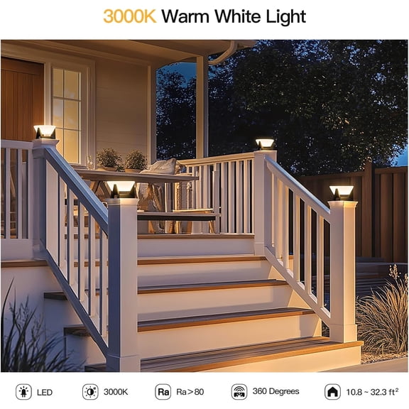 EFEMF-Solar Post Cap Lights, 4.7" Outdoor Solar Lamp 1 Pack, Fence Column Light Waterproof for Outside 5x5 6x6 Vinyl Wood Posts, Deck Garden Patio Yard Table Lantern 3000K Pillar Landscape Lighting