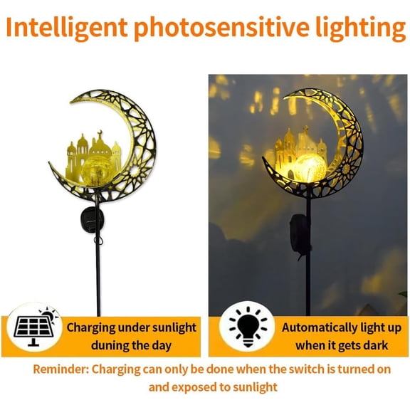 EFEMF-Solar Powered Moon Castles Light, Garden Decoration Forged Iron Beautiful Castles House Floor Light, Wireless Dusk to Dawn LED Landscape lamp Waterproof.