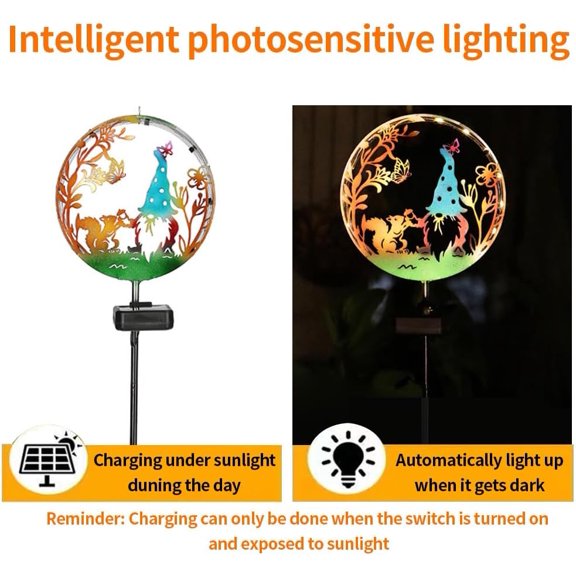 EFEMF-Solar Powered Squirrel elf Light, Garden Decoration forging Iron Art Beautiful Squirrel and elf Ground lamp, Wireless Dusk to Dawn LED Landscape Light Waterproof.