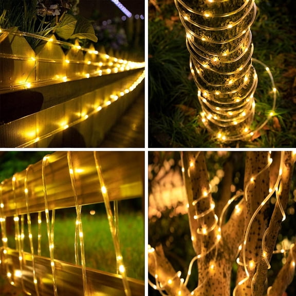 EFEMF-Solar Rope Lights Outdoor Waterproof, 33FT 100LED Outdoor String Lights Clear PVC Tube Fairy Lights, 8 Modes Trampoline Lights for Pool Tree Garden Yard Home Camping Wedding Halloween Holiday D