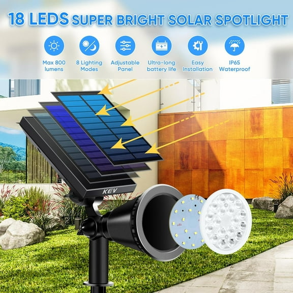 EFEMF-Solar Spot Lights Outdoor,18 LEDs Solar Flood Lights with 2 Modes &Adjustable &IPX65 Waterproof,Solar Spotlight for Driveway/Backyard/Patio Landscape/Tree/Garage(Cool White, 1 Pack)