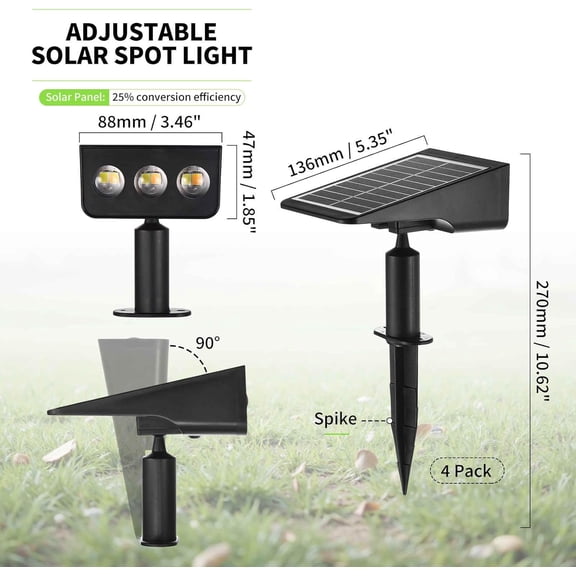 EFEMF-Solar Spot Lights Outdoor, Solar Landscape Spotlights Waterproof Adjustable Light House Lights Spot Light for Yard (4)