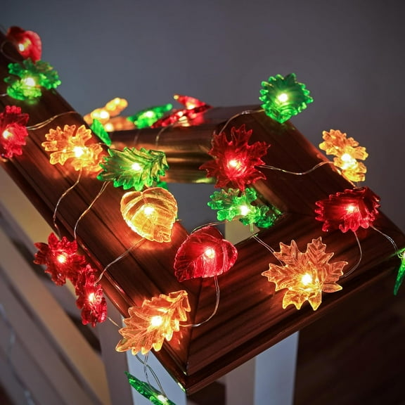 EFEMF-Solar String Lights Fall Forest Leaf Lights Outdoor Garden Tree Dcor Thanksgiving Decorative lights Autumn Light up Maple Oak Leaves Decorations Harvest Garland 14ft 40LED Balcony Pathway Bush