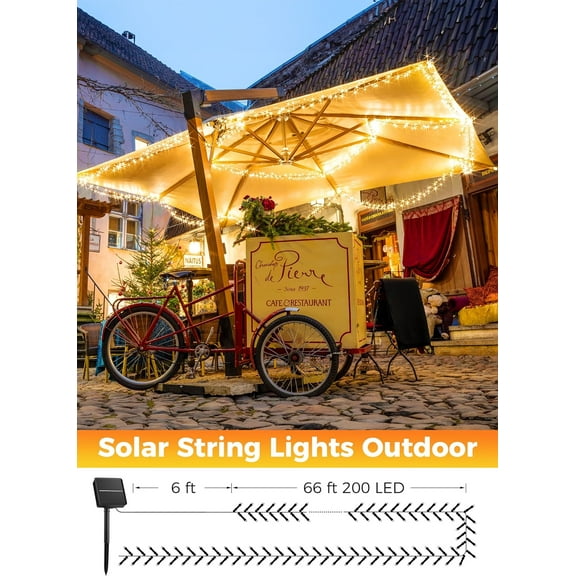 EFEMF-Solar String Lights Outdoor Waterproof, Extra Long 72FT 200 LED Solar Powered String Lights with 8 Lighting Modes, Solar Light for Outdoor Outside Tree Balcony Gazebo, Warm White