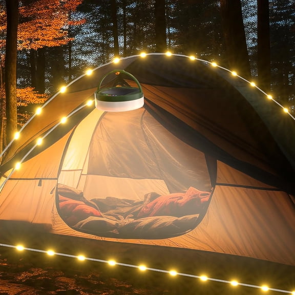 EFEMF-Solar String Lights for Outside Camping, Outdoor Waterproof Lantern Light with Remote Timer, USB & Solar Rechargeable, 100-LEDs 32.8FT Strings & 8 Lighting Modes for Camper Tent RVs Patio