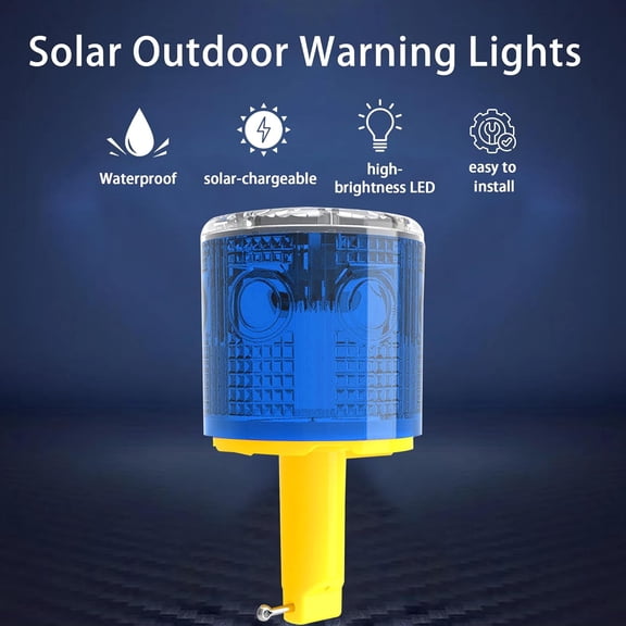 EFEMF-Solar Strobe Warning Light: Flashing Super Bright 360 Degree, Automatically Turn On&Off, Traffic Light Emergency Strobe Lightfor Construction, Dock, Marine,Crane Tower, Factory (Blue)