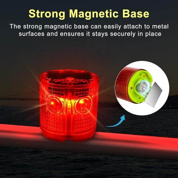 EFEMF-Solar Strobe Warning Light Strong Magnetic Base Flashing Super Bright 360 Degree Automatically Turn On Waterproof for Construction Traffic Factory (Red)