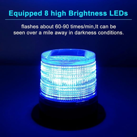EFEMF-Solar Strobe Warning Light with Strong Magnetic Base LED Warning Lamp Super Bright Solar Safety Flashing Light Waterproof for Construction, Traffic, Factory, Crane Tower, Dock (Blue)