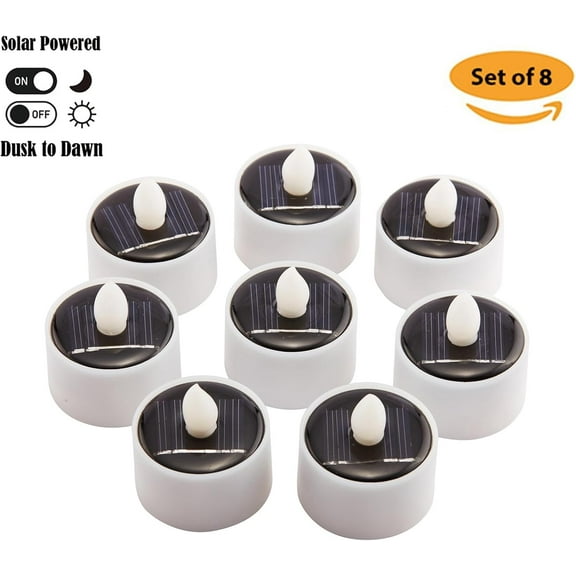 EFEMF-Solar Tea Lights Outdoor Waterproof, 8pcs Rechargeable Dusk to Dawn Little Solar Votive Candles, Flameless Flickering Small Light for Lantern Window DIY Chandelier Patio Deck Garden Decor (Warm