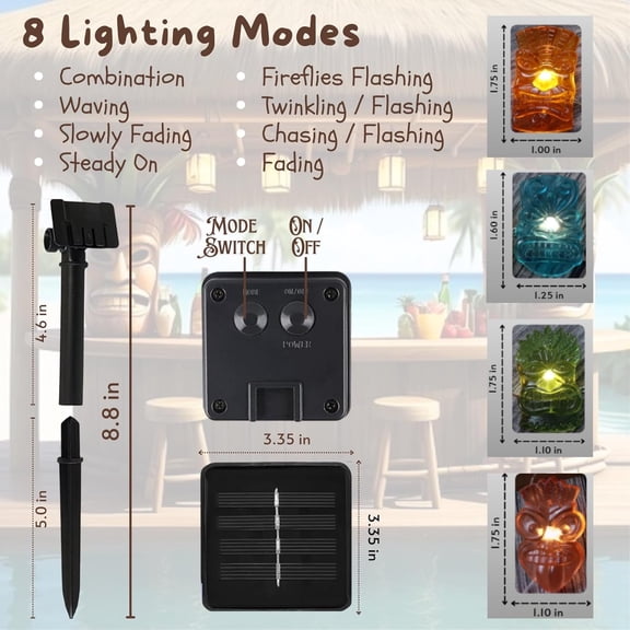 EFEMF-Solar Tiki Mask String Lights Outdoor 40LED 14FT, Tropical Hawaiian Luau Party Lights Solar Powered Waterproof LED String for Garden Patio Porch Yard Fence Deck Summer Decorations