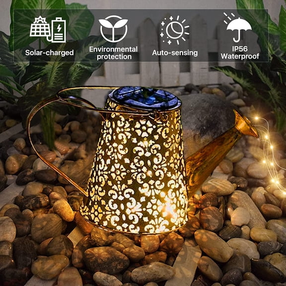 EFEMF-Solar Watering Can Garden Lights - Solar Lights Outdoor Garden Ornaments Waterproof Large Yard Statues Retro Copper Decorations for Home Patio with 35" Shepherd Hook