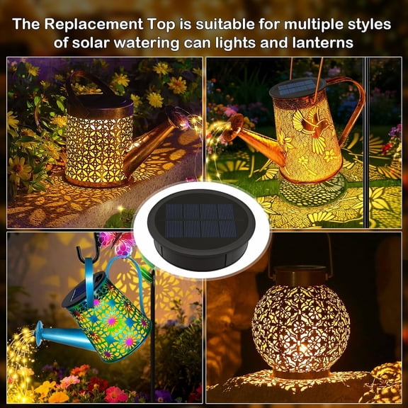 EFEMF-Solar Watering Can Lights Replacement Top, 3.6in Round Panel with 3.5Ft 80 Led Copper Wire String Lights for Solar Lantern Water Can Battery Box Accessories