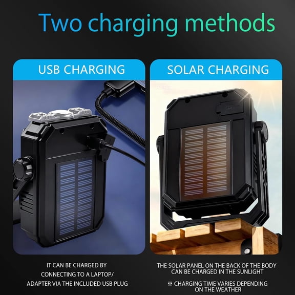 EFEMF-Solar cob Work Light Rechargeable Magnetic Work Lights 1500lm, IP65 Waterproof Solar USB Rechargeable LED Flashlight with 1/4" Tripod Mount, 360 Rotatable for Car Repair, Garage, Emergency (Bl