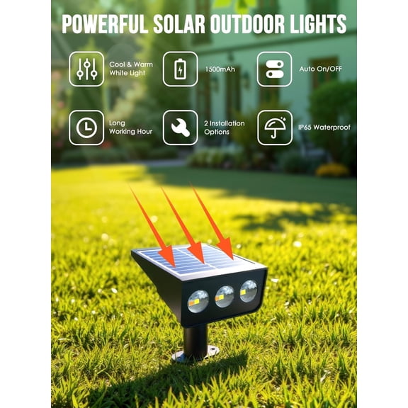 EFEMF-Solar spot Lights Outdoor IP65 Waterproof Solar spotlights 3 Lighting Modes Tree Lights for Outdoor Yard Garden Auto On/Off Wall Lights for Walkway Driveway Garage 4 Pack (Warm White