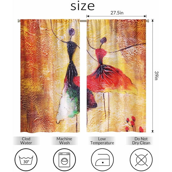 EFEMF-Spanish Dance Kitchen Curtains Girl Ballet Abstract Dancing Oil Painting Short Tier Curtains for Bathroom Cafe Small Window Drapes Treatment 2 Panels (27.5x39 Inch)