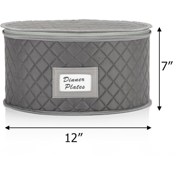 EFEMF-Stack Store Plus More China Storage Case - Dinner Plate Quilted Case - 12 inches diameter x 7 inches height - Gray - Includes 12 Felt Separators