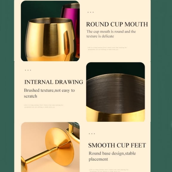 EFEMF-Stainless Steel Wine Glasses Set of 2, 11.8oz Unbreakable Goblet Glass,White Red Wine Metal Drink Champagne Goblet for Outdoor, Travel, Camping, Party,Wedding (Gold)