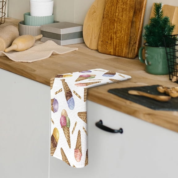 EFEMF-Summer Ice Cream Cone Kitchen Dish Towels 16x24 Inch, Ice Cream Gifts for Women, Summer Seasonal Holiday Decorative Hand Towel Tea Towels for Kitchen Cooking Bathroom
