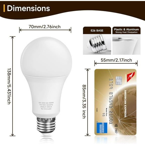 EFEMF-Super Bright White LED Light Bulbs, 23W A21 LED Light Bulbs, 150 Watt - 200 Watt Equivalent, Daylight White 5000K, 2500LM, Non-dimmable, E26 Base for Home Office Porch, 4 Pack