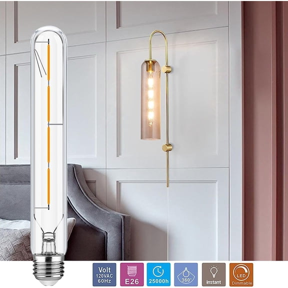 EFEMF-T10 Led Bulb,8.9 Inch Long Tubular Led Light Bulbs,40Watt Equivalent, Warm White 2700K 400lm,E26 4W led t10 Bulb,LED Filament Light Bulb,Dimmable Long Light Bulbs,Clear Glass,4 Pack.