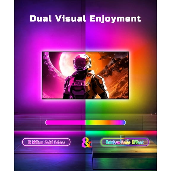 EFEMF-TV Led Backlight, 23ft LED Lights for TV Behind for 75-100 inch, RGBICW Glow USB Led Light Strip for TV Lighting Color Changing Music Sync Bluetooth APP Control for Bedroom HDTV