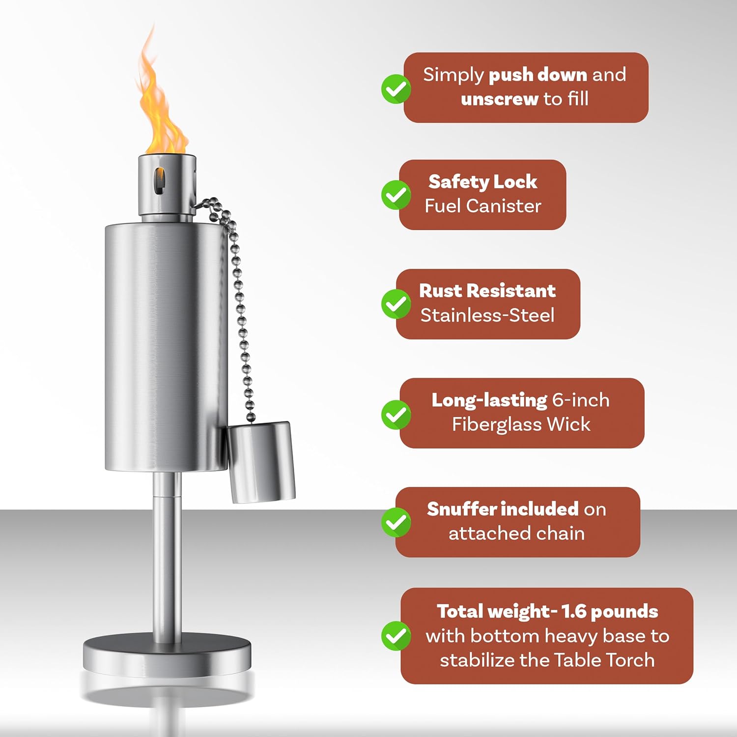 Table Top Torch EFEMF-Table Top Torch Canister - 10.5in Tall Stainless Steel Refillable ...