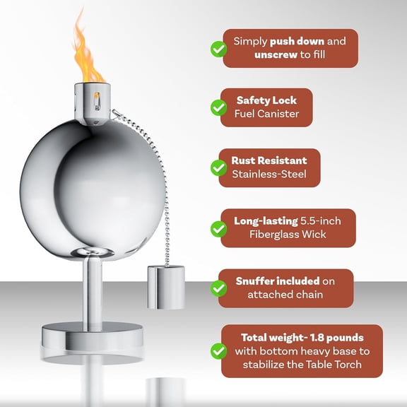 EFEMF-Table Top Torch Canister - 10in Tall Stainless Steel Refillable Citronella Torches Outdoor - Tabletop Torches for Outside Patio or Deck - Oil Lamp Outdoor Lighting by