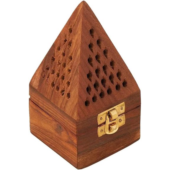 EFEMF-Traditional-Handmade Incense-Stick-and-Cones-Holder Incense-Burner-ash-Catcher-Stand (Wooden Pyramid)