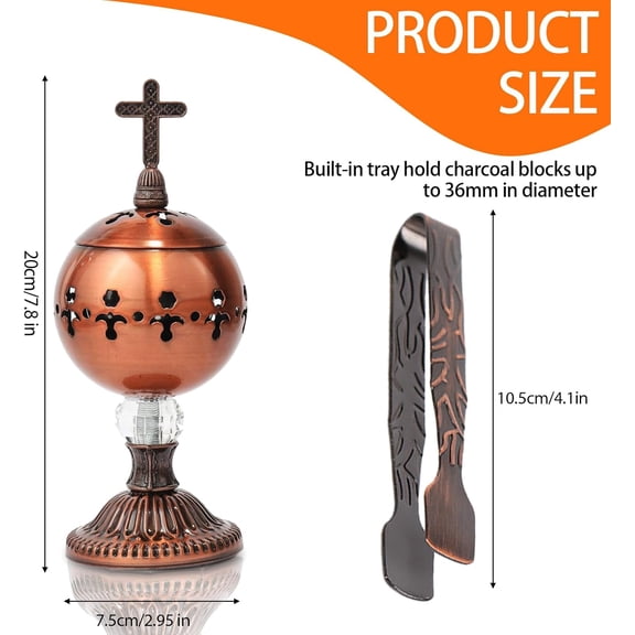 EFEMF-Traditional Incense Burner  Copper Charcoal Censer with Clip  Aromatherapy Resin Holder for Church, Meditation, Yoga, and Home