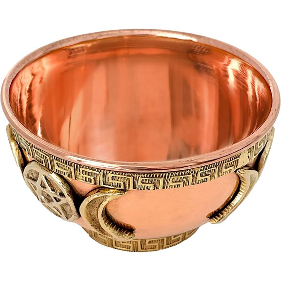 EFEMF-Triple Moon Copper Offering Bowl for Altar Use, Rituals, Incense, Smudging, and Decoration 3 Inches