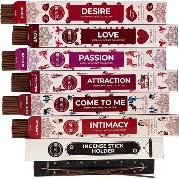 EFEMF-Trumiri Incense Sticks - Love Spell - Total 120 Insence-Sticks (20 Insense x 6 Incents) - Incienso Inscents-Sticks for Spell to Rekindle Call Attract New Fire of Love + Incense Holder