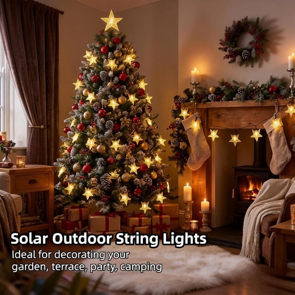 EFEMF-Twinkle Solar Star String Lights Outdoor Waterproof Fairy Lights 39FT 100 LED with 8 Lighting Modes for Camping Garden Wedding Party Tree Holidays Backyard Patio(Warm White)