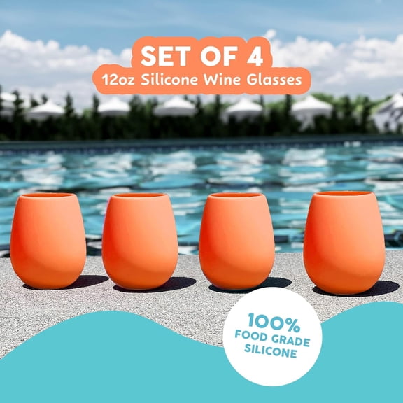 EFEMF-Unbreakable Silicone Wine Glasses - Set of 4- BPA-Free, Swirls (Sunset Orange)