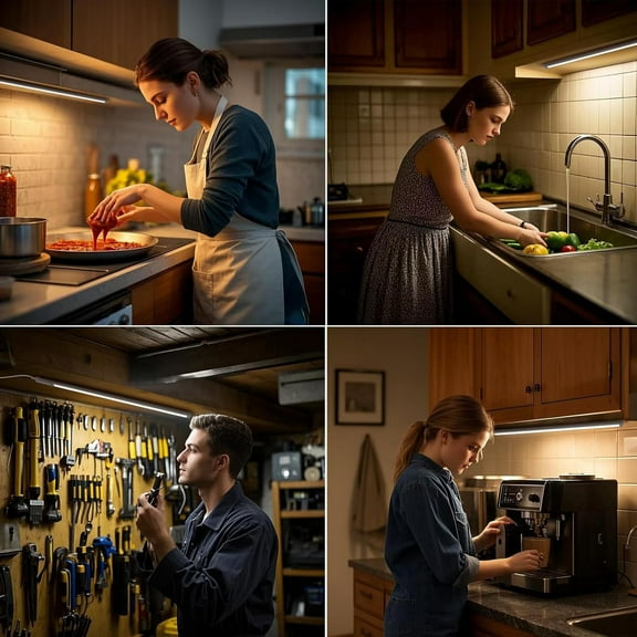 EFEMF-Under Cabinet Light 16 Inch Plug in 110VAC. Hand Wave Activated. 8W LED Light Bar. Bright but Dimmable. Light Color Adjustable. For Kitchen Under Cabinets, Counter, Over Sink Closet Workbench