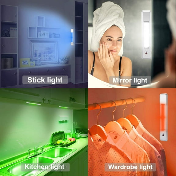 EFEMF-Under Cabinet Lights with 4 Color Changing,Remote Bar Light Battery |Stick on Counter Shelf Closet Light with Brightness Dimmable and Timer Indoor for Cabinet Closet Kitchen Stair