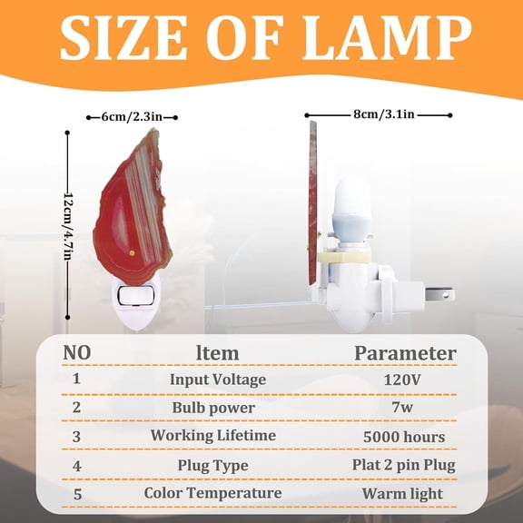 EFEMF-Unique Natural Onyx Stone Night Light, Plug-in Night Light, 4000k Warm Yellow Light for Hallway, Bedroom, Kitchen, Stairs (Red)